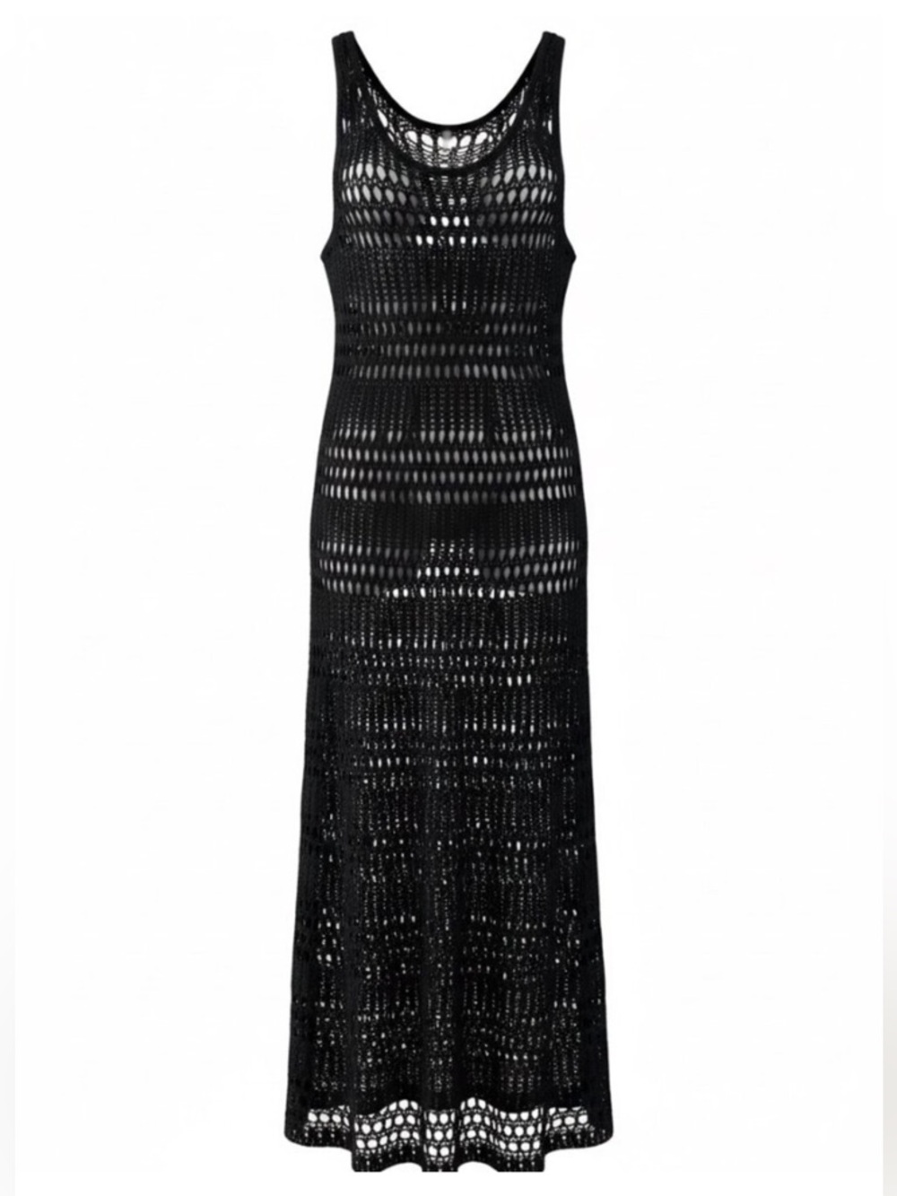 Theory Black Crochet Maxi Dress Small Open Knit Swim Coverup Luxury Resortwear